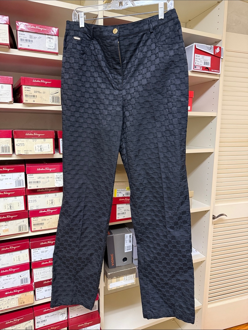 St. John Black Textured Straight Pants